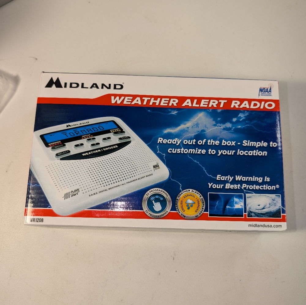 Midland Weather Alert Radio WR120B NOAA Early Warning Battery Backup Screen NIB